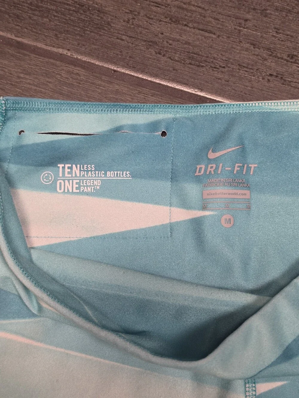 NIKE Dri-FIT Legend 2.0 Abstract Geometric Ribbon Wrap Tights Blue Teal Leggings
